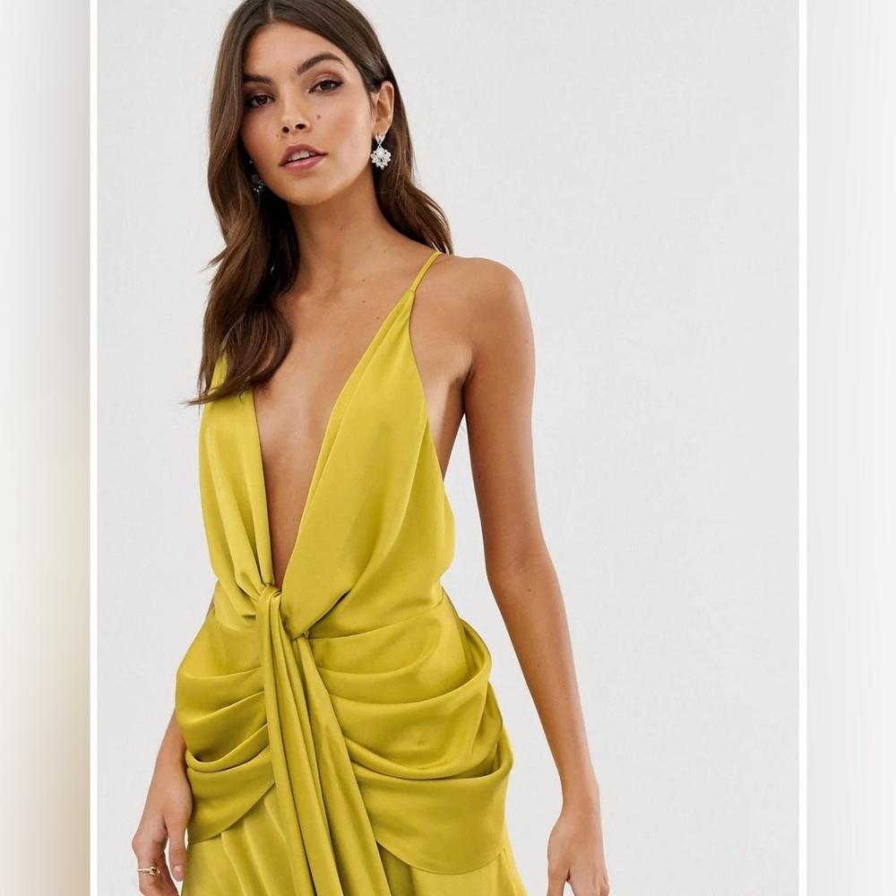 ASOS DESIGN plunge strappy midi dress with tie front - Picture 3 of 9